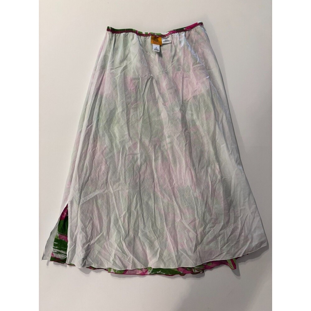 Ruby Rd Skirt Womens 6 Maxi Floral Pink Green Crinkle Tiered Flowy Cocoa Beach - Picture 10 of 13